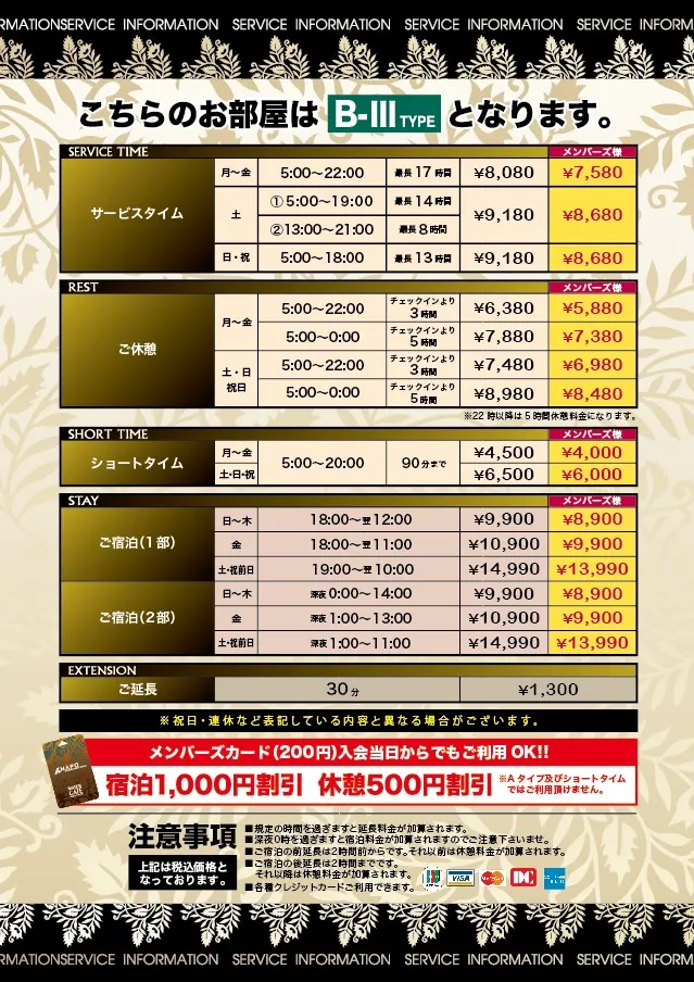 料金表BⅢタイプ